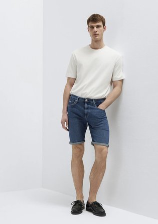 Brian Premium Blue Puslu Koyu Mavi Jean Şort 04184A3304