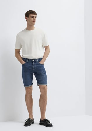 Brian Premium Blue Puslu Koyu Mavi Jean Şort 04184A3304