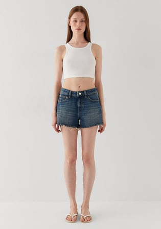 Rosie 90lar Yırtıklı Indigo Mavisi Jean Şort 14474A3187