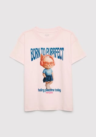 Kedi Baskılı Pembe Tişört 7610466-91487