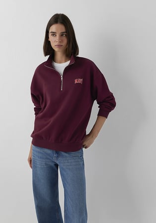 Mavi Logo Baskılı Yarı Fermuarlı Bordo Sweatshirt 1S10179-90705
