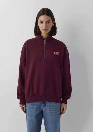 Mavi Logo Baskılı Yarı Fermuarlı Bordo Sweatshirt 1S10179-90705