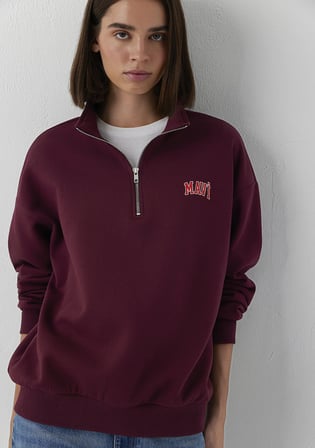 Mavi Logo Baskılı Yarı Fermuarlı Bordo Sweatshirt 1S10179-90705