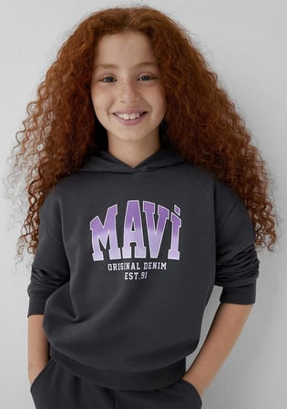 Mavi Logo Baskılı Kapüşonlu Antrasit Sweatshirt 7S10179-70087