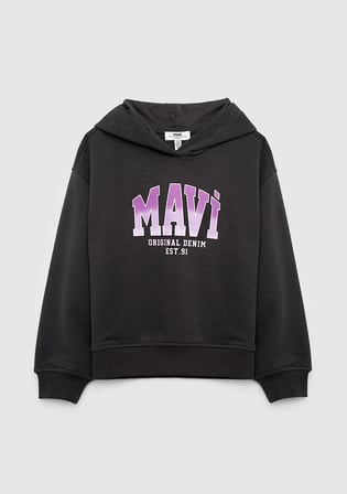 Mavi Logo Baskılı Kapüşonlu Antrasit Sweatshirt 7S10179-70087
