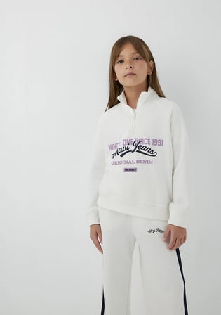 Mavi Jeans Baskılı Yarı Fermuarlı Ekru Sweatshirt 7S10191-70057