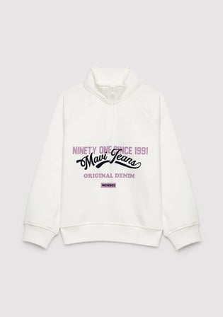 Mavi Jeans Baskılı Yarı Fermuarlı Ekru Sweatshirt 7S10191-70057