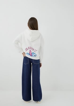 Lilo ve Stitch Baskılı Kapüşonlu Sweatshirt 7S10205-70057