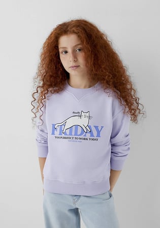 Kedi Baskılı Mor Sweatshirt 7S10210-70523