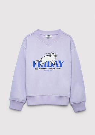 Kedi Baskılı Mor Sweatshirt 7S10210-70523
