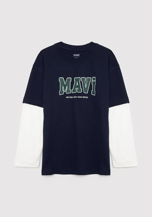 Mavi Logo Baskılı Lacivert Tişört 6610497-84371
