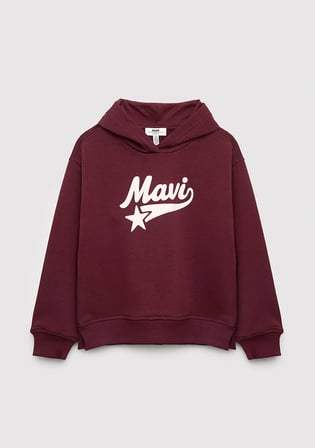 Mavi Logo Baskılı Kapüşonlu Bordo Sweatshirt 7S10207-87830
