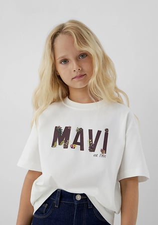 Mavi Logo Baskılı Ekru Tişört 7610484-80194