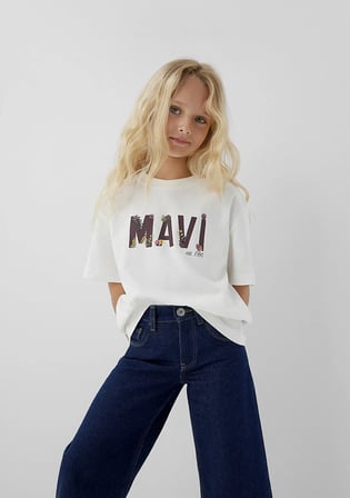Mavi Logo Baskılı Ekru Tişört 7610484-80194