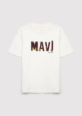 Mavi Logo Baskılı Ekru Tişört 7610484-80194