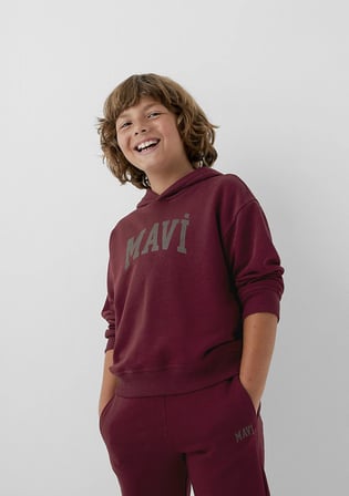 Mavi Logo Baskılı Kapüşonlu Bordo Sweatshirt 6S10143-70394