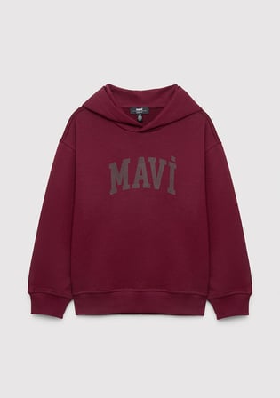 Mavi Logo Baskılı Kapüşonlu Bordo Sweatshirt 6S10143-70394