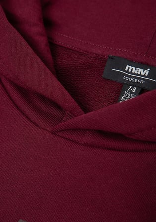 Mavi Logo Baskılı Kapüşonlu Bordo Sweatshirt 6S10143-70394