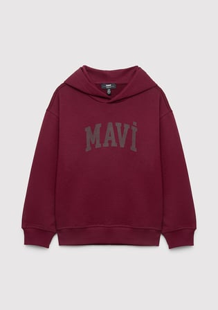 Mavi 6S10143-70394 Mavi Logo Baskılı Kapüşonlu Bordo Sweatshirt