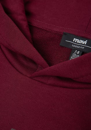 Mavi 6S10143-70394 Mavi Logo Baskılı Kapüşonlu Bordo Sweatshirt
