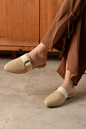 Kadın Tokalı Kapalı Terlik Günlük Hasır Rahat Yumuşak Bohça Misafir Deniz Ev Plaj SL02