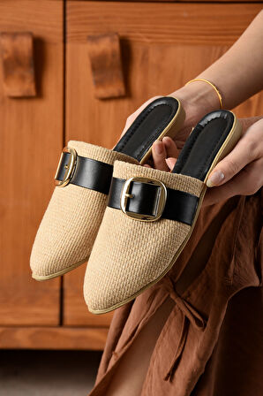 Kadın Tokalı Kapalı Terlik Günlük Hasır Rahat Yumuşak Bohça Misafir Deniz Ev Plaj SL02