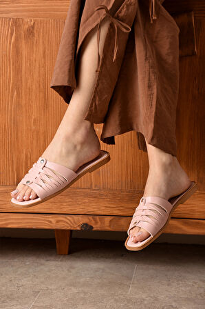 Kadın Günlük Şık Örgülü Suni Deri Terlik Rahat Yumuşak Hafif Bohça Misafir Deniz Ev Plaj SVN02