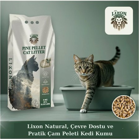 Lixon Çam Peleti Kedi Kumu 10 Kg (20L) Hipoalerjenik - Yavru/Yetişkin Kediler Ve Kemirgen Hayvanlar İçin Biyobozunur - Astımlı Kediler İçin Uygun - Yüksek Emiş Gücü - 5 Kg X 2 Adet
