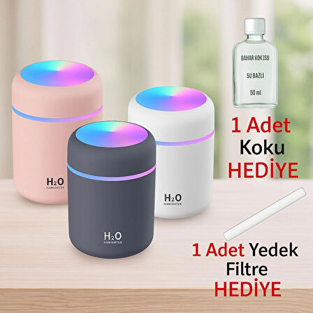 Lascaris 300 ml Ultrasonik Gri Ledli Oda ve Araç Için Hava Nemlendirici Buhar Makinesi ve Aroma Difüzörü