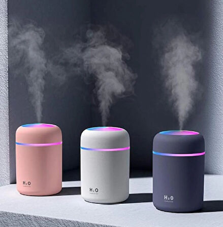 Lascaris 300 ml Ultrasonik Gri Ledli Oda ve Araç Için Hava Nemlendirici Buhar Makinesi ve Aroma Difüzörü