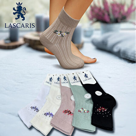 Lascaris Kadın 12’li Taş İşlemeli Floral Soket Çorap