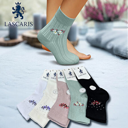 Lascaris Kadın 12’li Taş İşlemeli Floral Soket Çorap