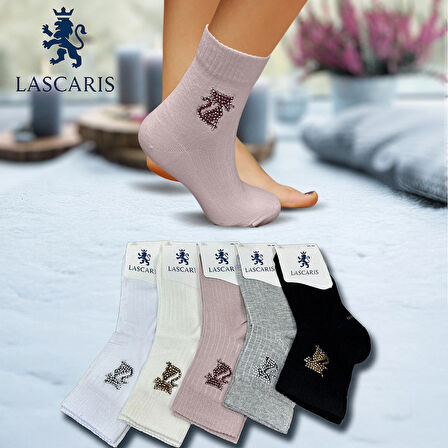 Lascaris Kadın 12’li Paket Taşlı Kedi Figürlü Soket Çorap