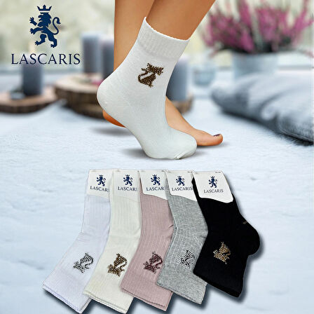 Lascaris Kadın 12’li Paket Taşlı Kedi Figürlü Soket Çorap