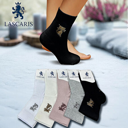 Lascaris Kadın 12’li Paket Taşlı Kedi Figürlü Soket Çorap