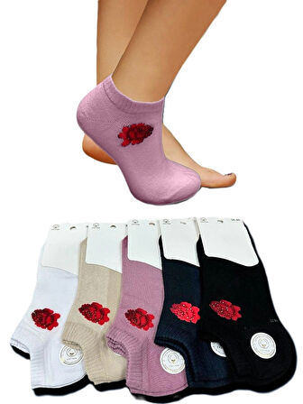 Lascaris Kadın Patik Çorap – 12’li Paket (Zarif Gül Taşlı Model, Karışık Asorti)