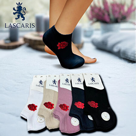 Lascaris Kadın Patik Çorap – 12’li Paket (Zarif Gül Taşlı Model, Karışık Asorti)