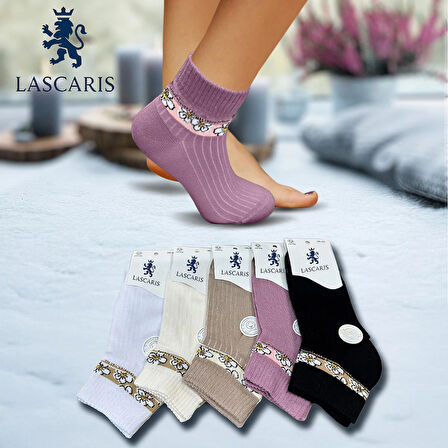 Lascaris Premium Kadın 12’li Taş İşlemeli Çiçek Desenli Soket Çorap Seti