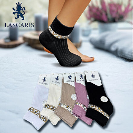 Lascaris Premium Kadın 12’li Taş İşlemeli Çiçek Desenli Soket Çorap Seti