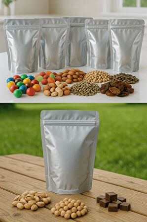 Kilitli Alüminyum Doypack Kahve Kuruyemiş Kuru Meyve Baharat Saklama Torbası 8,5x14,5 cm 25Li