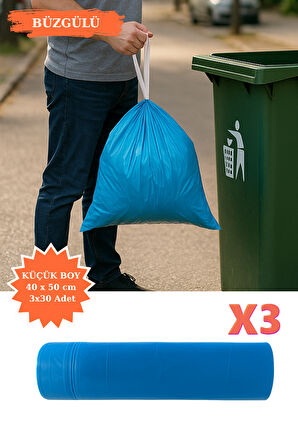 Premium Büzgülü Küçük Boy Çöp Poşeti 40x50 cm 3x30 Adet Ev Mutfak İş Ofis Avantajlı Ekonomik Paket