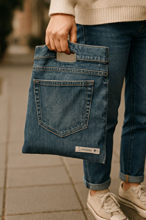 Güçlendirilmiş El Geçmeli Takviyeli Mağaza Poşeti Elit Kot Desen Baskı No 4 39x48 cm 50 Adet