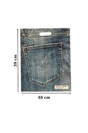 Güçlendirilmiş El Geçmeli Takviyeli Mağaza Poşeti Elit Kot Desen Baskı No 4 39x48 cm 50 Adet