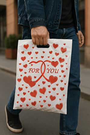 Güçlendirilmiş El Geçmeli Takviyeli Mağaza Poşeti Elit For You Kalp Baskı No 5 47x57,5 cm 50 Adet