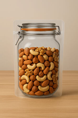 Elit Kavanoz Tasarım Kilitli Şeffaf Doypack Kahve Kuruyemiş Bakliyat Saklama Torbası 17x27 cm 10Li