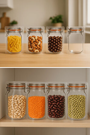 Elit Kavanoz Tasarım Kilitli Şeffaf Doypack Kahve Kuruyemiş Bakliyat Saklama Torbası 17x27 cm 20Li