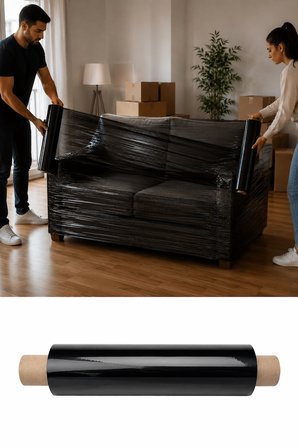 El Tipi Siyah Streç Film Mobilya Eşya Koli Palet Paket Taşıma Sarma Koruma 40 cm x 100 m 17 Mikron