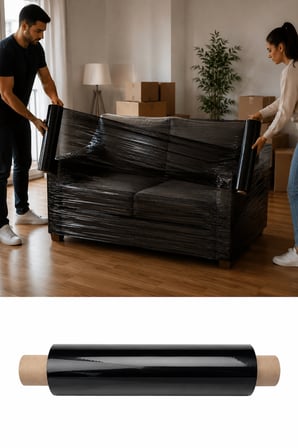 El Tipi Siyah Streç Film Mobilya Eşya Koli Palet Paket Taşıma Sarma Koruma 40 cm x 300 m 17 Mikron