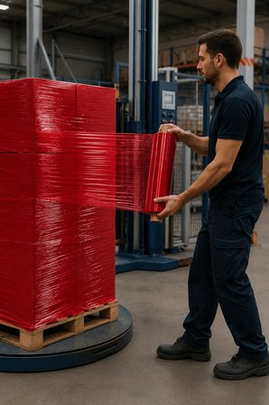 El Tipi Kırmızı Streç Film Mobilya Eşya Koli Palet Paket Taşıma Sarma Koruma 40 cm x 100 m 23 Mikron