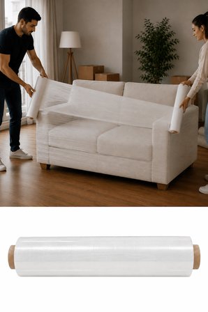 El Tipi Beyaz Streç Film Mobilya Eşya Koli Palet Paket Taşıma Sarma Koruma 40 cm x 500 m 23 Mikron